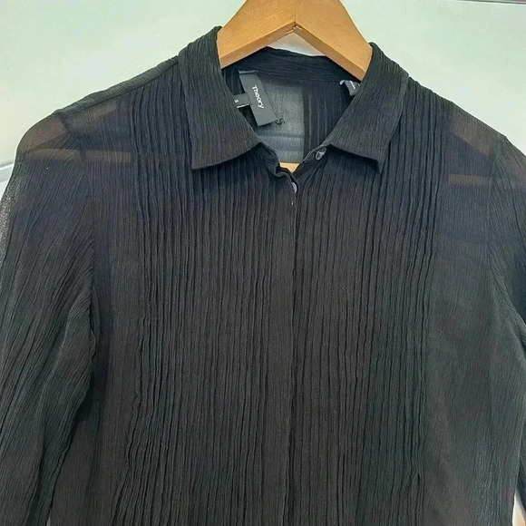 Theory 'Dionelle' Pintuck Pleat Textured Chiffon Black Sheer Blouse 100% Silk S - Picture 7 of 13